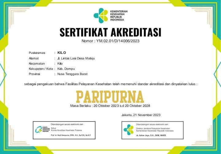 Puskesmas Ranggo dan Kilo dapat akreditasi paripurna